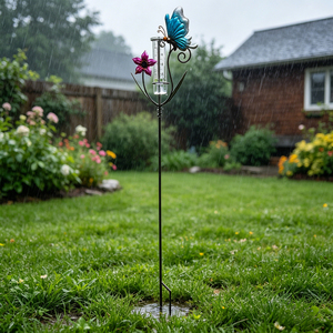 Pluviómetro Decorativo de Hierro Forjado con Forma de Mariposa, Instrumento de Medición de Lluvia para Jardín Exterior - Product Image 6