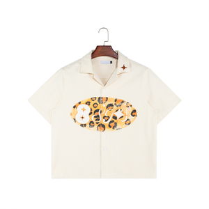 Maglietta personalizzata con colletto cubano in cotone pesante per <span class=keywords><strong>uomo</strong></span> all'ingrosso 3D Screen DTG stampato camicie Casual da <span class=keywords><strong>uomo</strong></span> - Product Image 1
