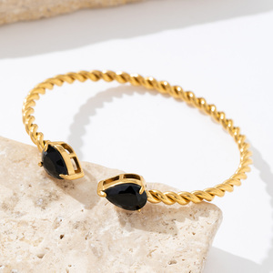 Heart <span class=keywords><strong>Duo</strong></span> : Bracelet en acier inoxydable 316L avec pierre précieuse étincelante de zircon noir, bracelet pour femmes et filles - Product Image 4