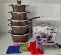 Batterie de cuisine de luxe 21 pièces en aluminium, nouvelle collection, casseroles écologiques pour usage domestique, incluant une marmite et une cocotte carrée – Vente Flash