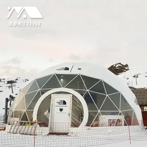Carpa de cúpula geodésica de PVC para exteriores, 10m de diámetro, Glamping con plataforma de madera