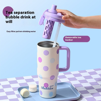 Bouteille d'eau isotherme portable en acier inoxydable 316 de 900 ml avec double paille et poignée, motif dessin animé