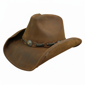Sombrero de vaquero occidental con ala moldeable de cuero de vaca genuino disponible en colores - Product Image 1