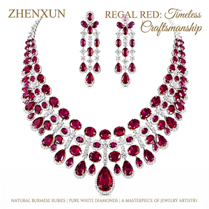 Parure Collier et Boucles d'Oreilles ZHENXUN en Diamants Goutte d'Eau Rubis pour Femme – Accessoires de Luxe Exagérés pour Banquets et Mariages - Product Image 2