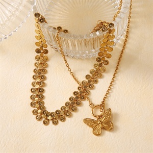 Collar de Moda Personalizado para Mujer, Chapado en Oro, Acero Inoxidable, Colgante de Mariposa, Collar de Varias Capas - Product Image 2