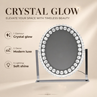 Miroir LED ovale en cristal Hollywood avec éclairage à 360° °   Miroir de maquillage intelligent à 3 couleurs avec variateur d'intensité, décoration en cristal Rotation 84, pour chambre à coucher