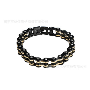 Pulsera de Cadena de Bicicleta para Hombre, Acero Inoxidable, Chapado en Oro, Diseño Geométrico con Puntas Azules, Joyería de Regalo CE622 - Product Image 5