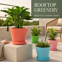 Pots de plantes décoratifs colorés avec soucoupes, jardinières en résine PP lisse pour plantes succulentes, décoration intérieure et vente de plantes