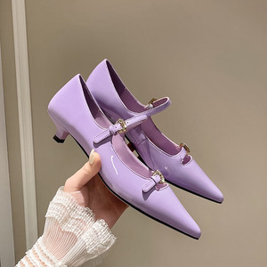 All'ingrosso <span class=keywords><strong>scarpe</strong></span> da <span class=keywords><strong>donna</strong></span> 2024 autunno moda cinturino con fibbia elegante abito a punta da festa in vera pelle viola <span class=keywords><strong>scarpe</strong></span> con tacchi bassi - Product Image 5