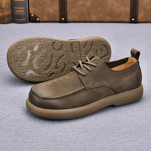 Chaussures bateau rétro en cuir pour hommes, bout rond, dessus en cuir véritable, semelle extérieure en caoutchouc, respirantes, toutes saisons, usage décontracté - Product Image 3