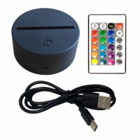 Veilleuse LED RGB, base de lampe LED 3D en acrylique noir, câble USB, télécommande, alimentation par charge, base de veilleuse pour chambre à coucher