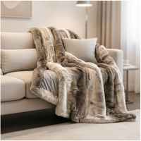 Plaid de luxe en fausse fourrure de lapin dégradée, double épaisseur, en peluche épaisse, réversible, pour canapé et lit, couverture d'hiver