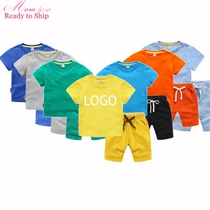 Mùa Hè Bán Buôn Trẻ Em Kids Quần Áo Ngắn Tay Áo Bé T Shirt Trai Quần Áo Set Mùa Xuân Cotton Số Lượng Tùy Chỉnh Thời Gian Chì Phù Hợp Với