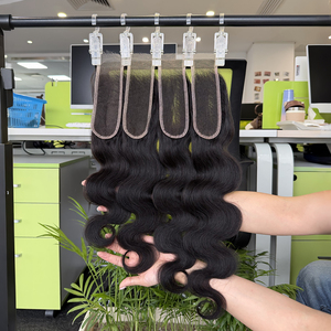 Venta al por mayor de cabello humano virgen brasileño 100% real de 14, 16 y 18 pulgadas, onda natural, cierre HD 2x6, aspecto natural - Product Image 2