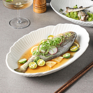 Piatto per Pesce in Ceramica Bianca <span class=keywords><strong>a</strong></span> <span class=keywords><strong>Forma</strong></span> <span class=keywords><strong>di</strong></span> <span class=keywords><strong>Barca</strong></span>, Stile Nordico, Piatto da Cena in Porcellana con Texture in Rilievo, Piatto <span class=keywords><strong>di</strong></span> Servizio per Ristorante - Product Image 1