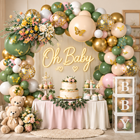 Kit de guirlande de ballons en latex mat de luxe, écologique, vert, rose nude, avec confettis dorés et autocollants papillons pour baby shower