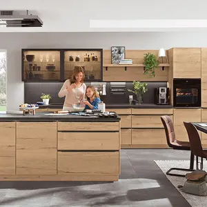 Integrated with range hood and cooktop modular kitchen cabinets