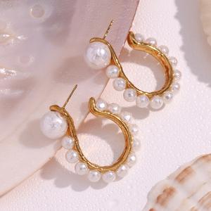 Bijoux de mode du futur <span class=keywords><strong>ange</strong></span> Boucles <span class=keywords><strong>d</strong></span>'oreilles pendantes en acier inoxydable plaqué or 18 carats perle point <span class=keywords><strong>d</strong></span>'interrogation - Product Image 6