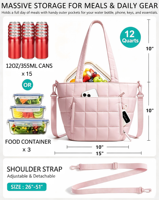 Sac isotherme pliable pour femme, léger, imperméable, en polyester, avec 7 poches, sangle réutilisable, souple, capacité 15 canettes