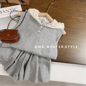 Conjunto de Ropa Casual de Verano para Niñas, Top sin Mangas con Cuello de Encaje y Falda con Volantes - Product Image 3