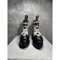 Bottes de marche Canlin en cuir fendu noir imperméables à plateforme et lacets pour femme, semelle en caoutchouc antidérapante, bout pointu, style gothique printemps-hiver
