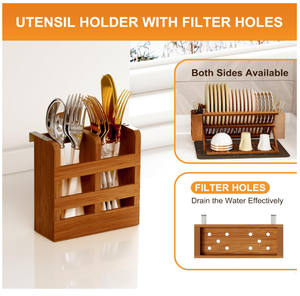 Bamboo Dish Drying Rack with Utensil Holder & Drying Mat, 3-Tier Collapsible Wooden Dish Rack <b>for</b> <b>Kitchen</b> Countertop - Product Image 6