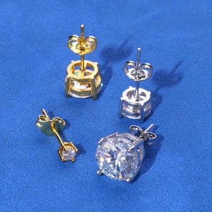 Premium 18K Gold Plated S925 Sterling <b>Silver</b> Bezel <b>Set</b> VVS Moissanite 4 Prong Solitaire <b>Stud</b> <b>Earrings</b> Iced Hip Hop Unisex - Product Image 3