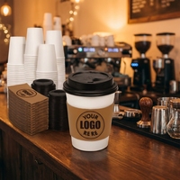 Gobelet en papier kraft à double paroi biodégradable avec couvercle, imprimé sur mesure, gobelets à café jetables de qualité alimentaire, ISO9001 FSSC BRCGS
