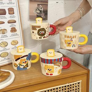 Taza de Cerámica con Tapa de Dibujos Animados, 400 ml de Capacidad, Apta para Lavavajillas y Microondas, para Uso Doméstico, Taza de Café, Taza de Leche para el Desayuno, Taza para el Té de la Tarde - Product Image 1