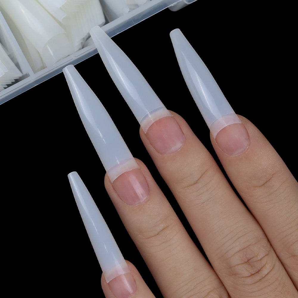 wholesale french style artificial fingernails plastic+abs material almond coffin stiletto pointed fake nails tips