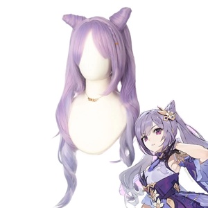 <span class=keywords><strong>Parrucca</strong></span> Cosplay Mengtong nuovo arrivo da Genshin impatto Keqing <span class=keywords><strong>parrucca</strong></span> per donna viola misto grigio chiaro lunghi capelli sintetici lisci - Product Image 2