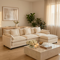 Canapé d'angle en tissu cachemire en forme de L pour salon, grand canapé modulable en tissu pour villa