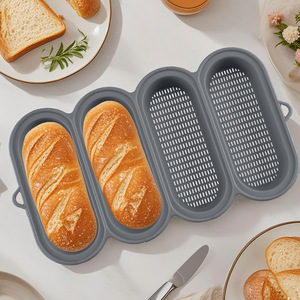 Ensemble de moules à pain <span class=keywords><strong>en</strong></span> silicone antiadhésifs pour pains à hamburger et baguettes, <span class=keywords><strong>moule</strong></span> à pain français, plateau de cuisson à 4 ondulations, <span class=keywords><strong>moule</strong></span> à pain à hamburger - Product Image 2