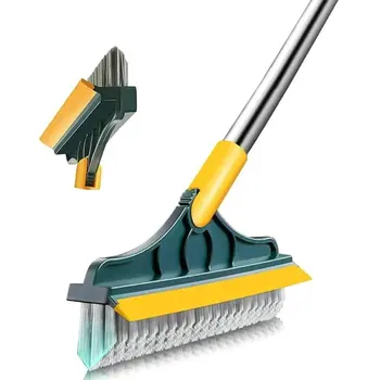 2 in 1 Floor Brush Scrubber with Long Handle Grout Brush 2023 New Upgrade Scrape Stiff Bristle Cleaning Scrub Brush with Squeege