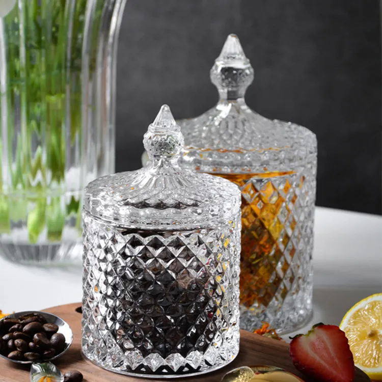 European Color Crystal Glass Storage Pot Sugar Cans Diamond Candy Box Manufacturer Wholesales