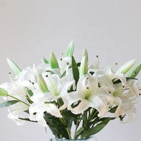Bunga Lily Putih Artificial 3 Kepala Grosir, Realistis, Sentuhan Asli PU, 3 Warna untuk Dekorasi Meja Natal, Rumah, Pernikahan