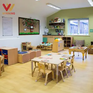 Gewinner-Holz-Kinder-Kindergarten-Kindergärten-Daycare-Möbel-Sets für Vorschulklassenzimmer mit Tisch-Stuhl-Set und Buchregal