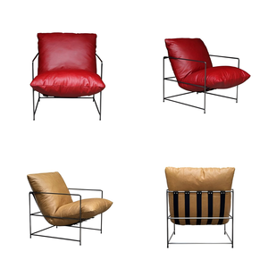 Fauteuil d'appoint moderne et rétro en cuir rembourré avec structure en fer, confortable et de haute qualité, couleur personnalisable pour la maison ou le bureau - Product Image 4