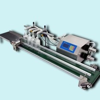 Machine de remplissage liquide semi-automatique JH à 4 buses avec convoyeur pour petites productions d'eau, de cosmétiques et de produits chimiques, 500 ml pour bouteilles en verre