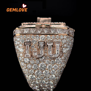 GEMLOVE Men's Rose Gold Plated Ring With Baguette Cut Diamonds Pave Setting Hiphop Style Number Pattern - Product Image 3