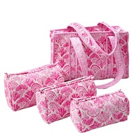 Bolsa de Mano Unisex de Moda, Hecha a Mano, con Estampado de Bloques Invernal, Forro de Lona de Algodón Acolchado, con Cierre Abierto, Grande, Reutilizable, para Compras, de RR Textiles