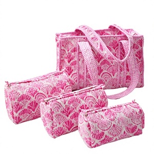 Set de Bolsas de Aseo Acolchadas con Estampado de Conchas Rosas y Cierre de Cremallera, Bolso Tote de Moda para Mujer y Accesorios - Product Image 2