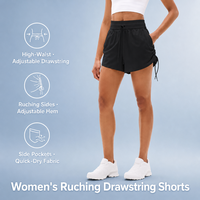 Shorts noirs côtelés pour femmes, taille haute, froncés, avec cordon de serrage, poches latérales, séchage rapide, cordon réglable, vente en gros, OEM