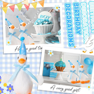 8750 Peluche de Ganso Blanco Pequeño Personalizado OEM con Lazo Azul y Gorros de Cumpleaños, Recuerdos para Baby Shower, Regalos para Familiares y Amigos - Product Image 4