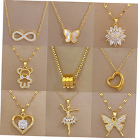 Kalung Wanita Baja Anti Karat Lapis PVD Tahan Air Grosir, Liontin Pohon Kehidupan, Zirkon, Hati, Bulan, Berlapis Emas 18K