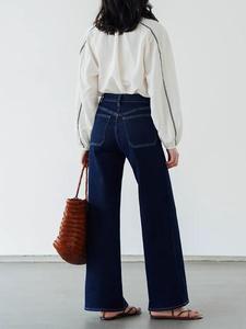 OEM OED da <span class=keywords><strong>donna</strong></span> a vita larga Baggy mamma Denim Vintage a gamba dritta con bottone da lavoro a gamba larga - Product Image 3