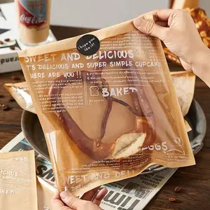 Tas roti kertas cetak ukuran kustom dan kantung kertas Kraft Baguette coklat kantong roti Perancis untuk mengambil tas roti dengan jendela
