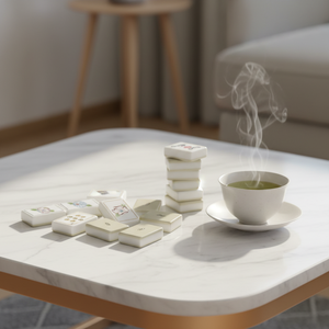 Tendance du moment : Ensemble de table de mahjong durable, résistant aux rayures, écologique, avec tuiles crème beige et motifs floraux minimalistes, portable et résistant à l'eau - Product Image 2