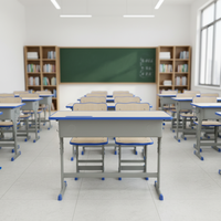 Ensemble Moderne Bureau et Chaise Deux Places pour Élève, Mobilier de Primaire et Collège, Banc de Salle de Formation pour Bureau à Domicile