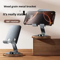 Support de téléphone pliable rotatif à 360° en bois et alliage, pour téléphones mobiles, tablettes, bureau, support paresseux pour regarder des diffusions en direct